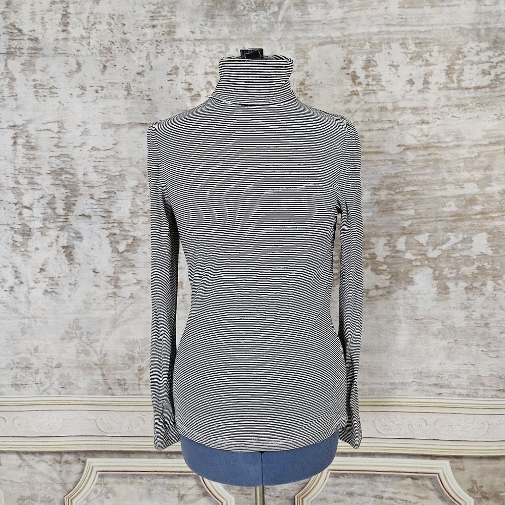 Louie et Lucie Black Striped Top Medium M Turtleneck Long Sleeve Classic Retro